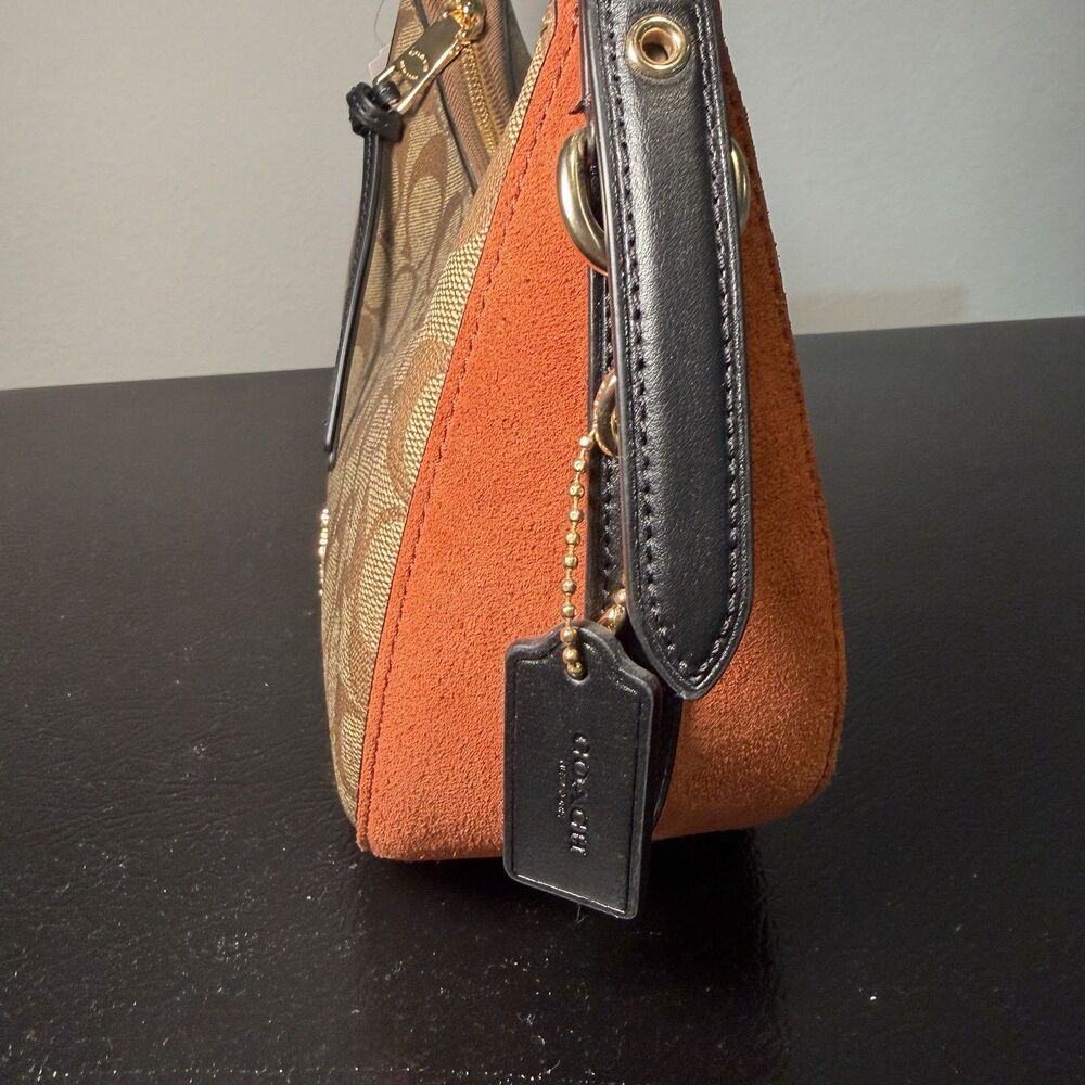 NWT Coach Signature Suede Kleo Hobo Shoulder Bag W/ Crossbody Strap Brown Logo - Picture 3 of 12